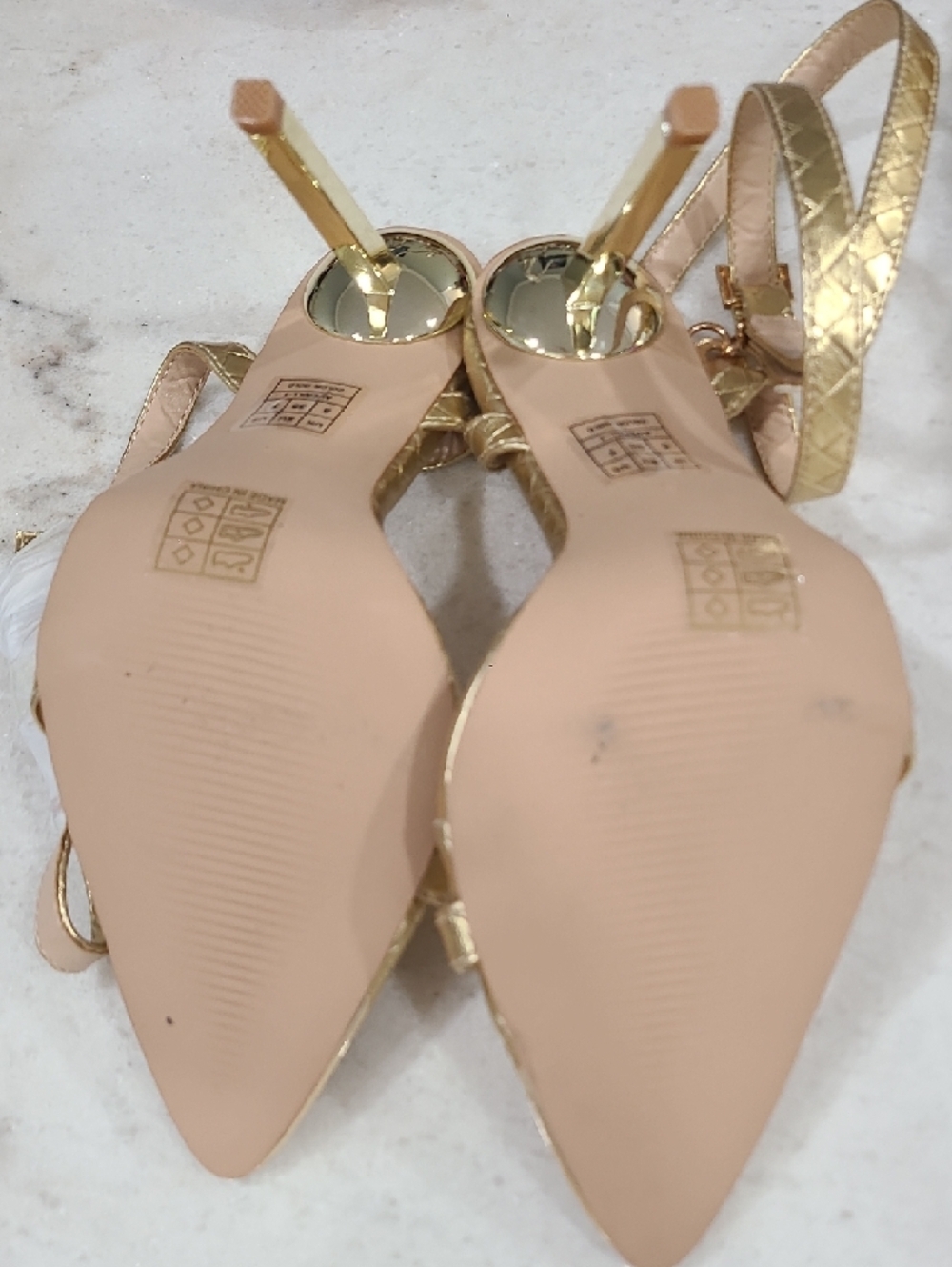 Women's Metallic Gold Quilted Strappy Stiletto Sandals - Picture 10 of 10